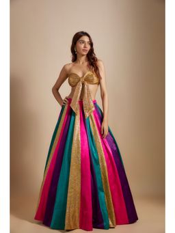 Masumi Mewawalla - Multi-Coloured Skirt with Bow Blouse (Set of 2)