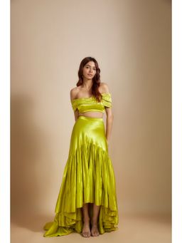 Masumi Mewawalla - Neon Green Skirt with Crop Top (Set of 2)
