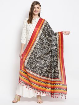 Dupatta Bazaar - Womens Black & White Ethnic Printed Silk Dupatta