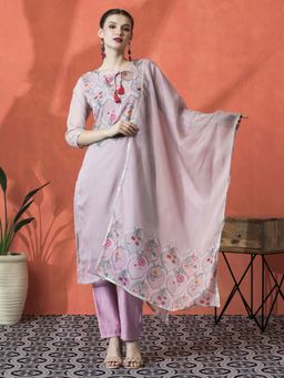 Lush Glam - Purple Floral Kurta & Pant With Dupatta (Set of 3)