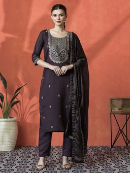 Lush Glam - Purple Floral Embroidered Kurta & Pant With Dupatta (Set of 3)