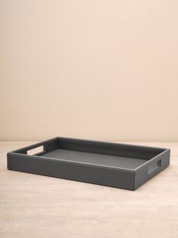 Pure Home + Living - Dark Grey Rectangle Faux Leather Serving Tray
