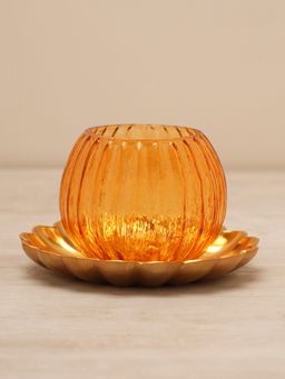 Pure Home + Living - Orange Ribbed T-Light Holder With Stand