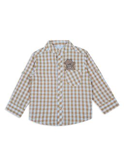 My Milestones - Seersucker Checks Shirt with Teddy Bear- Brown