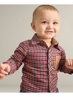 My Milestones - Checks Shirt with Quilted Pocket - Red & Blue