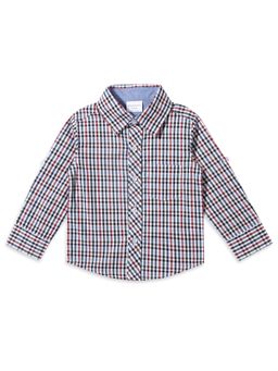 My Milestones - Checks Shirt with Chambray Details - Navy & Red