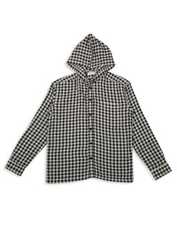 My Milestones - Checks Full Sleeves Shirt with Hoodie - Black