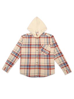 My Milestones - Checks Full Sleeves Shirt with Detachable Hoodie - Cream