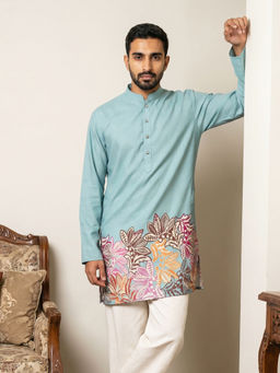 Jompers - Blue Floral Cotton Regular Kurta
