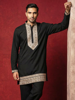 Jompers - Black Embroidered Cotton Regular Kurta