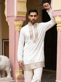 Jompers - White Embroidered Cotton Regular Kurta