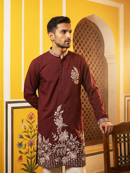 Jompers - Maroon Floral Cotton Regular Kurta