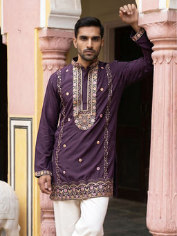 Jompers - Purple Floral Cotton Regular Kurta