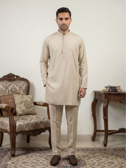 Jompers - Beige Solid Silk Blend Kurta and Pyjama