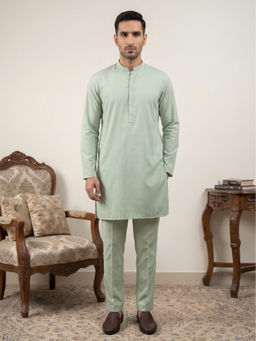 Jompers - Green Solid Silk Blend Kurta and Pyjama