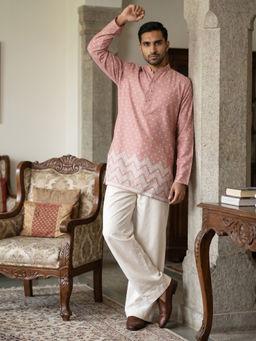 Jompers - Peach Printed Cotton Blend Kurta and Pyjama