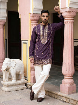 Jompers - Purple Floral Cotton Blend Kurta and Pyjama