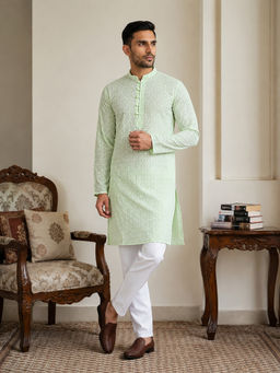 Jompers - Green Embroidered Pure Cotton Kurta and Pyjama
