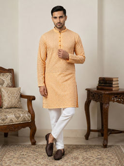 Jompers - Orange Embroidered Pure Cotton Kurta and Pyjama