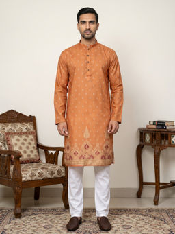 Jompers - Orange Woven Cotton Blend Kurta and Pyjama
