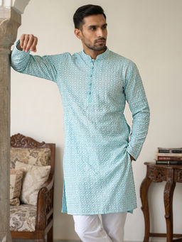 Jompers - Blue Embroidered Cotton Regular Kurta