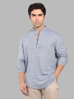 ROOKIES - Blue Checks Linen Blend Regular Short Kurta