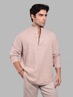 ROOKIES - Orange Stripes Linen Blend Regular Short Kurta