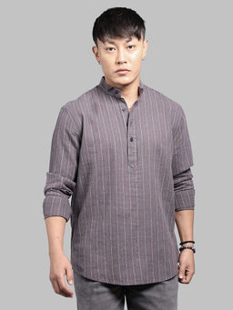 ROOKIES - Charcoal Stripes Linen Blend Regular Short Kurta