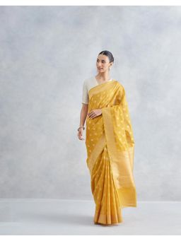 Fabindia - Mustard Cotton Silk Blend Banarsi Woven Saree without Blouse