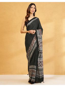 Fabindia - Black Modal Ajrakh Printed Saree without Blouse