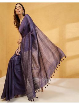 Fabindia - Purple Silk Blend Hand Woven Saree without Blouse
