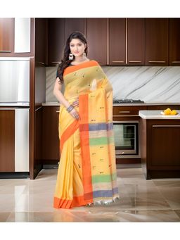 DESH BIDESH - Light Yellow Embroidered Pure Cotton Saree with Unstitched Blouse