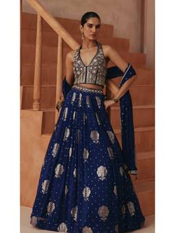 Basanti Kapde aur Koffee - Blue Cobalt Elise Embroidered Lehenga with Blouse and Lehenga