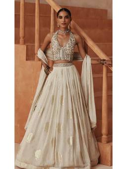 Basanti Kapde aur Koffee - Ivory Pearl Elise Embroidered Lehenga with Blouse and Dupatta