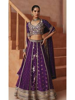 Basanti Kapde aur Koffee - Purple Amethyst Eclat Embroidered Lehenga with Blouse and Dupatta