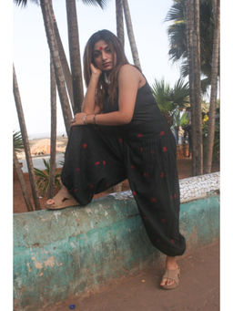 PRATHAA - Black Flared Harem Pant in Jamdani Fabric