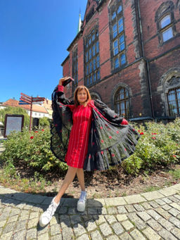 PRATHAA - Kaali - Jamdani Three Tier Flare Dress