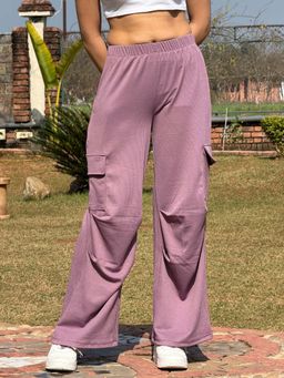 Tandul - Women Baggy Fit Purple Rib Trouser