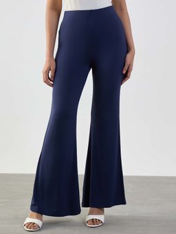 Femmella - Bamboo Navy Knit Flared Trousers