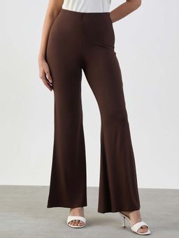 Femmella - Bamboo Brown Knit Flared Trousers