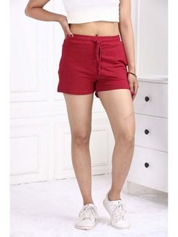 MLADA - Red Relaxed Fit Cotton Casual Drawstring Shorts