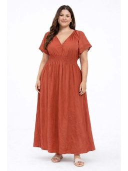 NOBARR - Women Rust Plus Size Black Cotton Fit and Flare Maxi Dress
