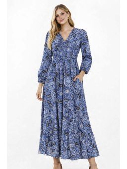 NOBARR - Women's Printed Rayon Maxi Dress- Blue