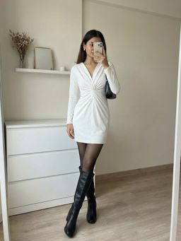 ZUMMER - Women White Front Twisted Bodycon Dress