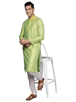 Manyavar - Men'S Green Cotton Festive Wear Kurta Churidar (Set of 2)