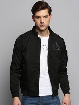 SHOWOFFFF - Men's Mock Collar Solid Black Open Front Jacket