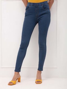 Twenty Dresses by Nykaa Fashion - Blue Solid High Waist Skinny Jeggings