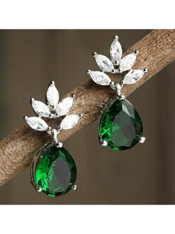 Karatcart - Silver Tone Green American Diamond Ear Cuffs for Women