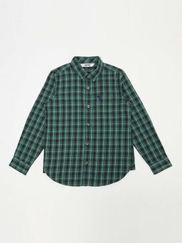 Cantabil - Boys Green Checkered Spread Collar Casual Shirt