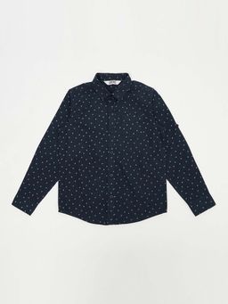 Cantabil - Boys Navy Blue Printed Spread Collar Casual Shirt